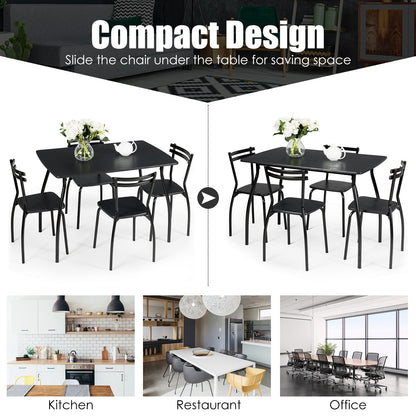 Modern 5-Piece Dining Set with Metal Frame Table and 4 Comfortable Chairs