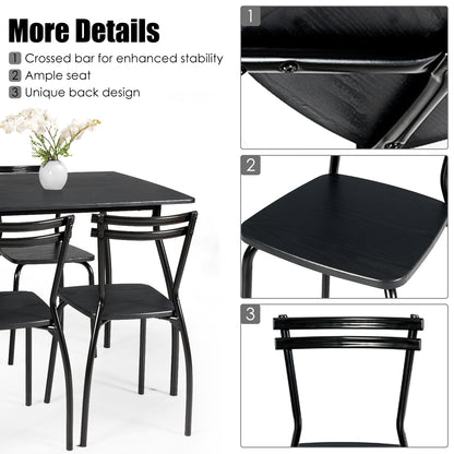 Modern 5-Piece Dining Set with Metal Frame Table and 4 Comfortable Chairs