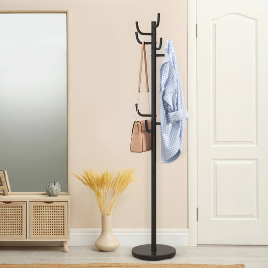Freestanding Metal Coat Rack with 8 Hooks and Weighted Base for Entryway or Bedroom
