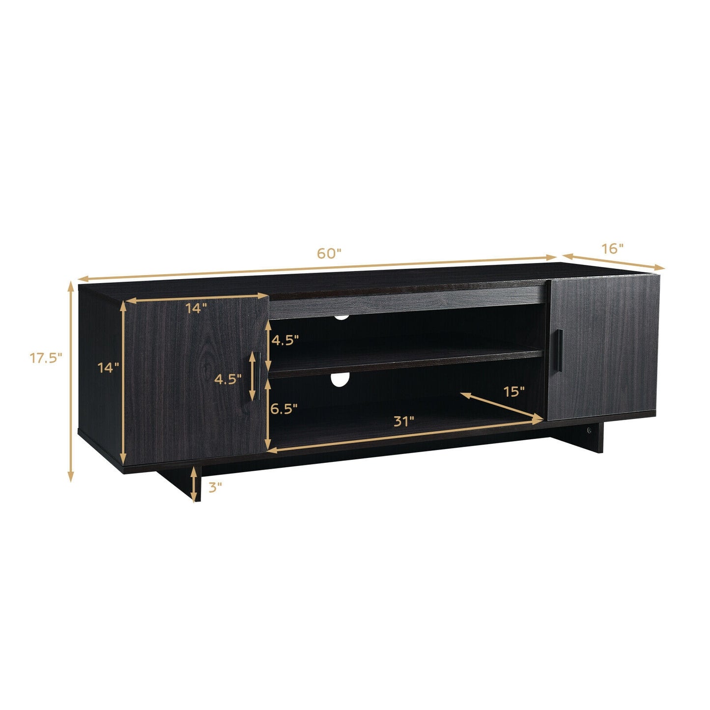 Sleek Wooden Entertainment Center with Storage Cabinets and Open Display for TVs up to 65 Inches