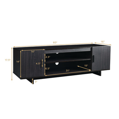Sleek Wooden Entertainment Center with Storage Cabinets and Open Display for TVs up to 65 Inches