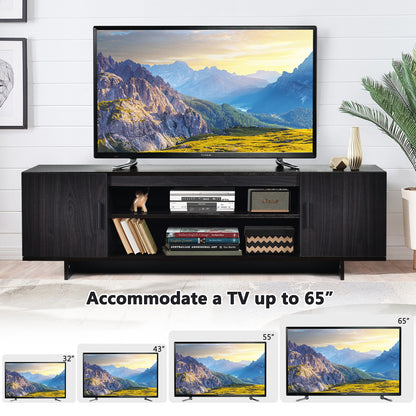 Sleek Wooden Entertainment Center with Storage Cabinets and Open Display for TVs up to 65 Inches