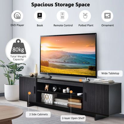 Sleek Wooden Entertainment Center with Storage Cabinets and Open Display for TVs up to 65 Inches