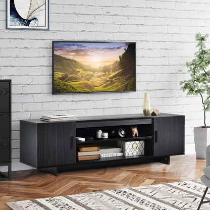 Sleek Wooden Entertainment Center with Storage Cabinets and Open Display for TVs up to 65 Inches