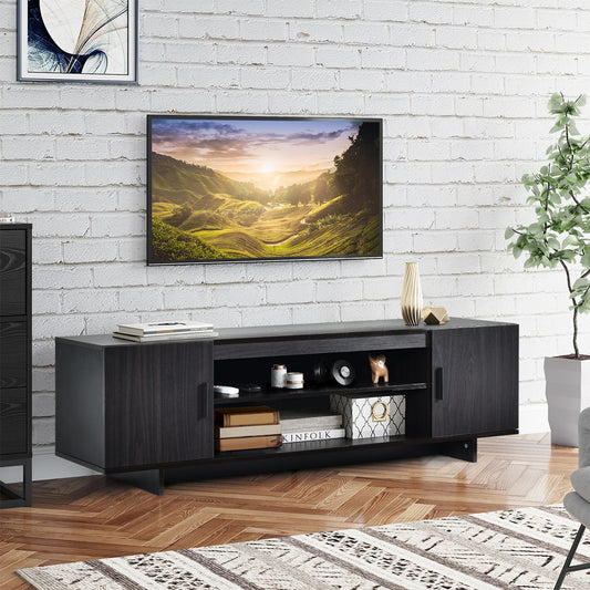 Sleek Wooden Entertainment Center with Storage Cabinets and Open Display for TVs up to 65 Inches