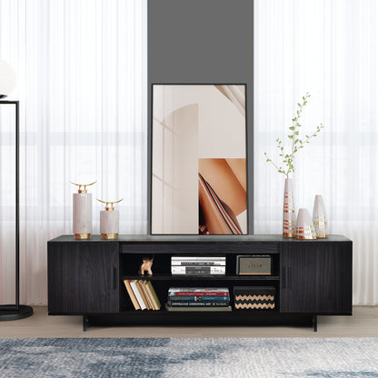 Sleek Wooden Entertainment Center with Storage Cabinets and Open Display for TVs up to 65 Inches