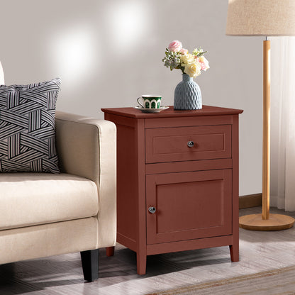 2-Tier Wood Accent Table with Drawer and Cabinet Storage in Walnut Finish
