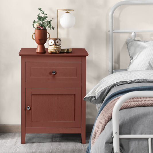 2-Tier Wood Accent Table with Drawer and Cabinet Storage in Walnut Finish