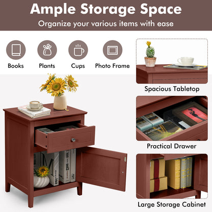 2-Tier Wood Accent Table with Drawer and Cabinet Storage in Walnut Finish