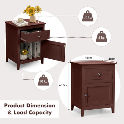 2-Tier Wood Accent Table with Drawer and Cabinet Storage in Dark Brown Finish