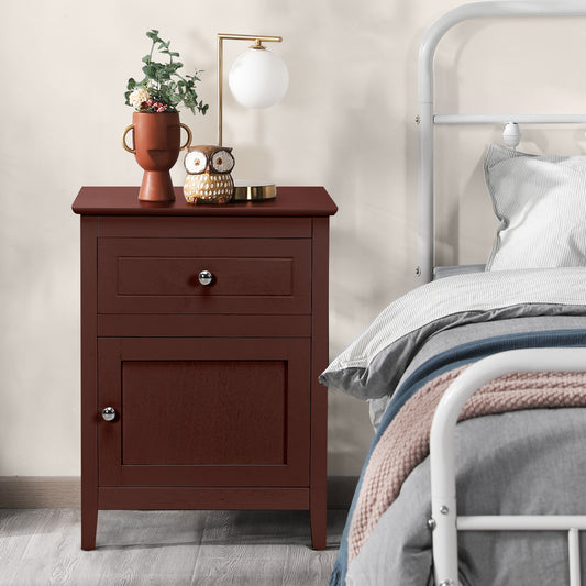 2-Tier Wood Accent Table with Drawer and Cabinet Storage in Dark Brown Finish