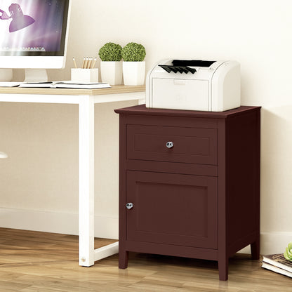 2-Tier Wood Accent Table with Drawer and Cabinet Storage in Dark Brown Finish