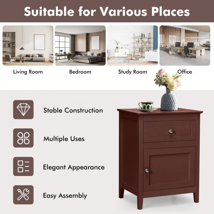 2-Tier Wood Accent Table with Drawer and Cabinet Storage in Dark Brown Finish
