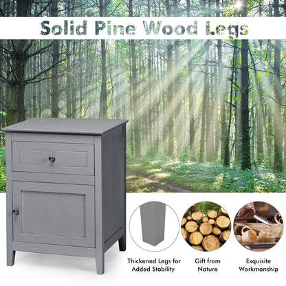 2-Tier Wood Accent Table with Drawer and Cabinet Storage in Grey Finish