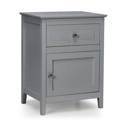 2-Tier Wood Accent Table with Drawer and Cabinet Storage in Grey Finish