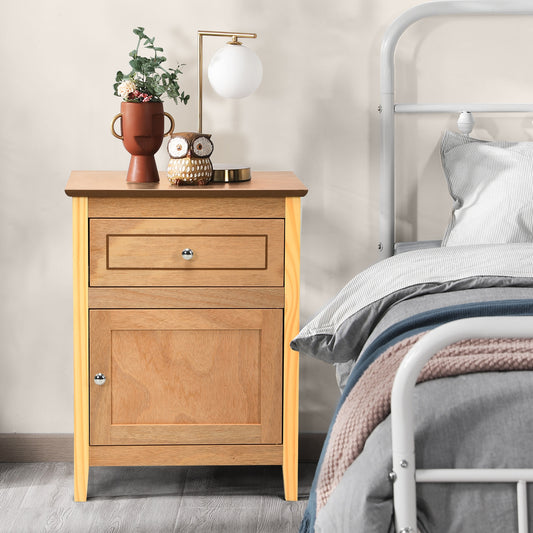 2-Tier Wood Accent Table with Drawer and Cabinet Storage in Natural Finish