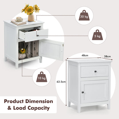 2-Tier Wood Accent Table with Drawer and Cabinet Storage in White Finish