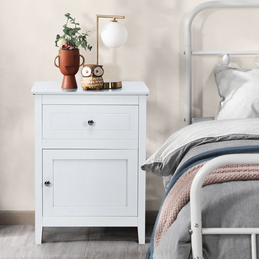 2-Tier Wood Accent Table with Drawer and Cabinet Storage in White Finish