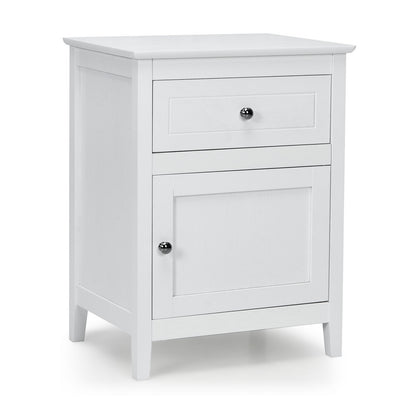 2-Tier Wood Accent Table with Drawer and Cabinet Storage in White Finish