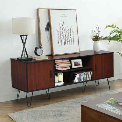 59 Inch Mid-Century TV Stand for TVs up to 65 Inch with Storage and Metal Legs - Brown