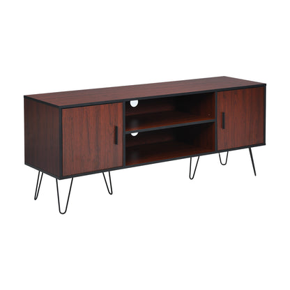 59 Inch Mid-Century TV Stand for TVs up to 65 Inch with Storage and Metal Legs - Brown