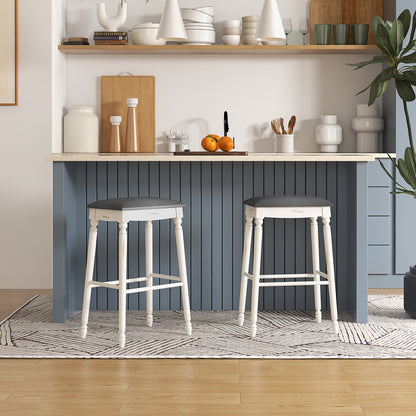 Set of 2 Bar Stools with Padded Cushions and Solid Wood Legs 29"