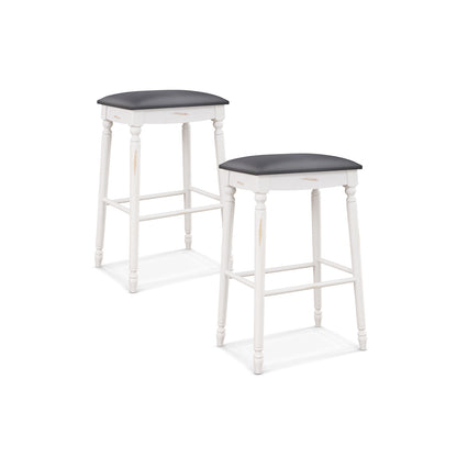 Set of 2 Bar Stools with Padded Cushions and Solid Wood Legs 29"