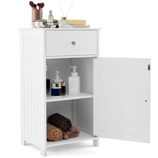 White Bathroom Cabinet with Adjustable Shelf & Drawer