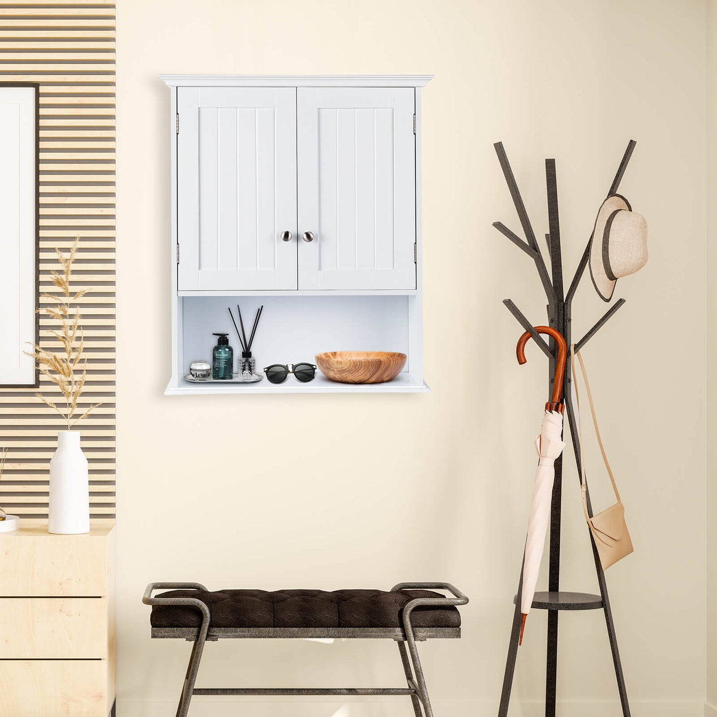 Wall-Mounted Bathroom Storage Cabinet with Doors & Adjustable Shelves