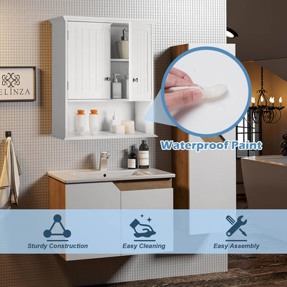 Wall-Mounted Bathroom Storage Cabinet with Doors & Adjustable Shelves