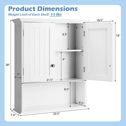 Wall-Mounted Bathroom Storage Cabinet with Doors & Adjustable Shelves