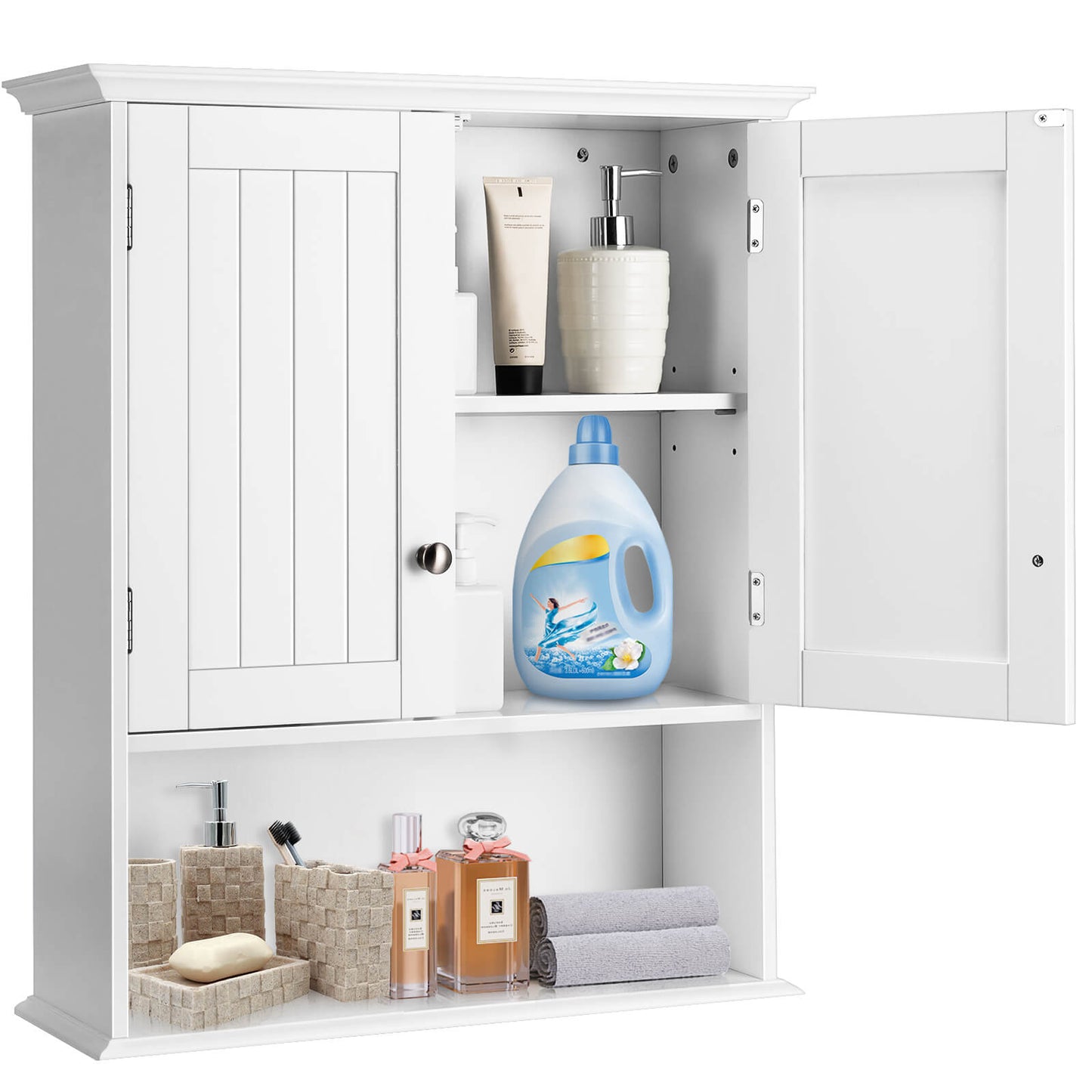 Wall-Mounted Bathroom Storage Cabinet with Doors & Adjustable Shelves