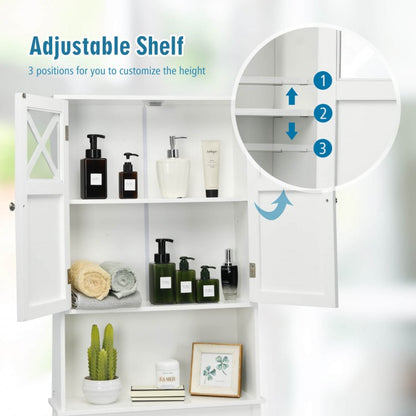 2 Door Over-the-Toilet Storage Cabinet with Adjustable Shelf & Tempered Glass Door