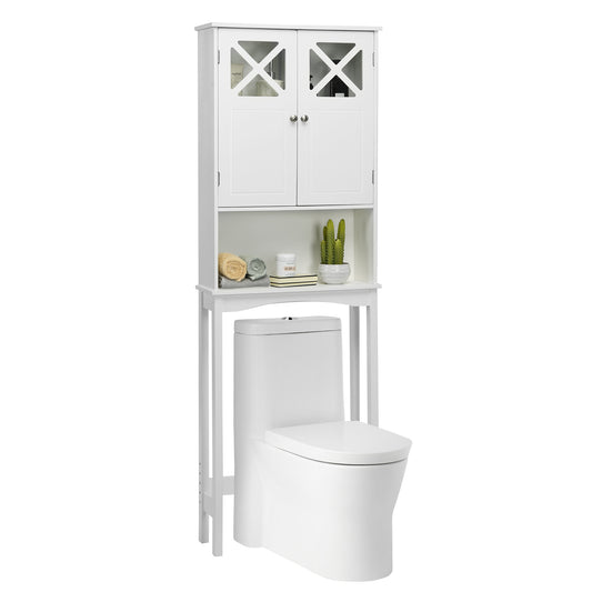 2 Door Over-the-Toilet Storage Cabinet with Adjustable Shelf & Tempered Glass Door