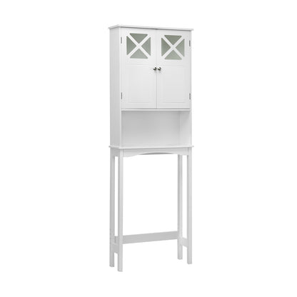 2 Door Over-the-Toilet Storage Cabinet with Adjustable Shelf & Tempered Glass Door