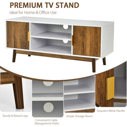 Wood TV Stand with 2 Doors, Open Storage, and Cable Management for TVs up to 50 Inch