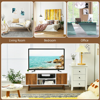 Wood TV Stand with 2 Doors, Open Storage, and Cable Management for TVs up to 50 Inch