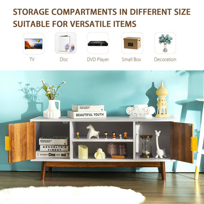Wood TV Stand with 2 Doors, Open Storage, and Cable Management for TVs up to 50 Inch
