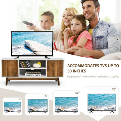 Wood TV Stand with 2 Doors, Open Storage, and Cable Management for TVs up to 50 Inch