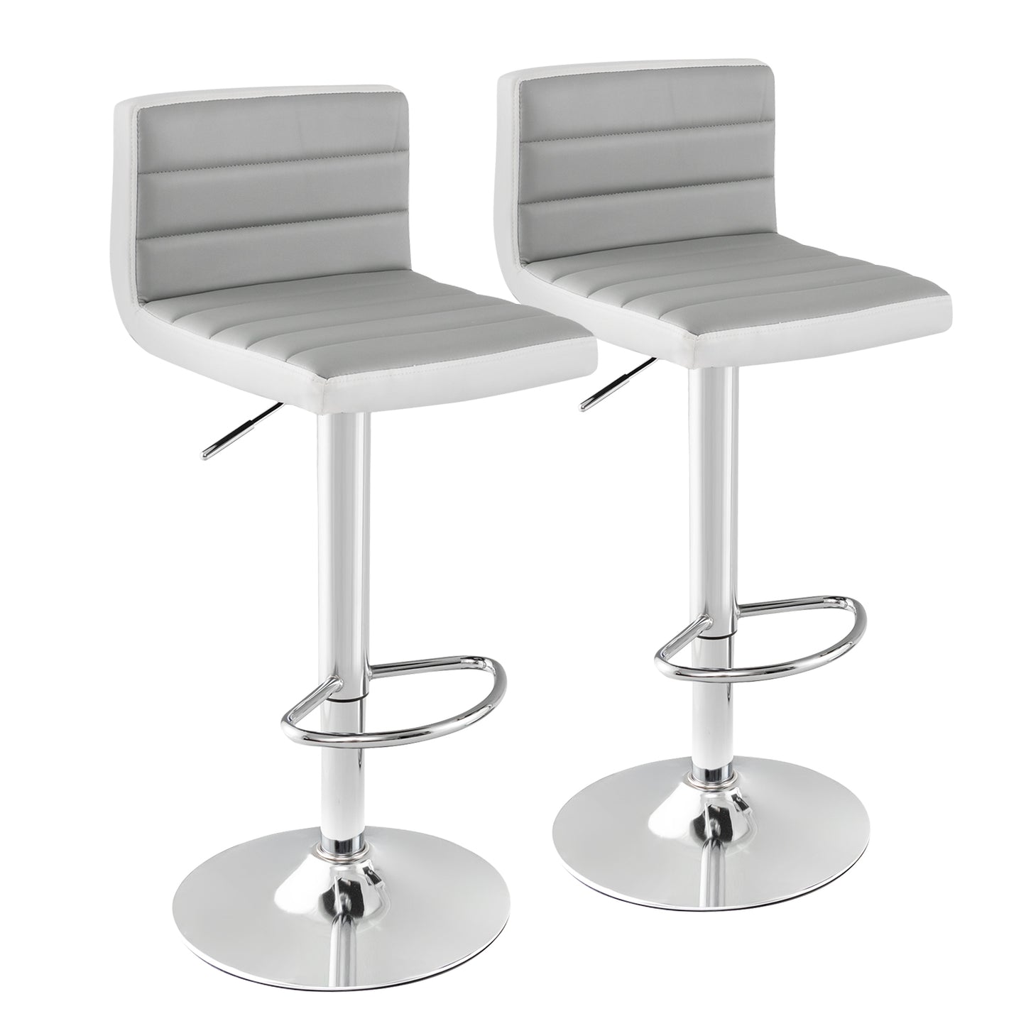 Set of 2 Adjustable Bar Stools with PU Leather Upholstery, Swivel Seat, Padded Backrest and Metal Base