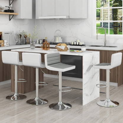 Set of 2 Adjustable Bar Stools with PU Leather Upholstery, Swivel Seat, Padded Backrest and Metal Base