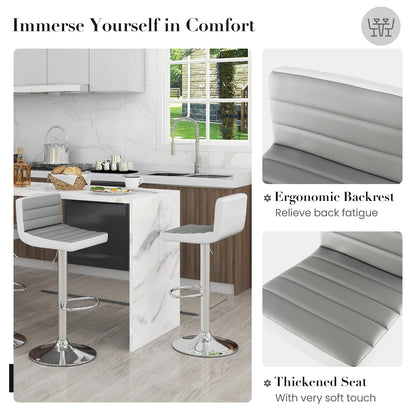 Set of 2 Adjustable Bar Stools with PU Leather Upholstery, Swivel Seat, Padded Backrest and Metal Base