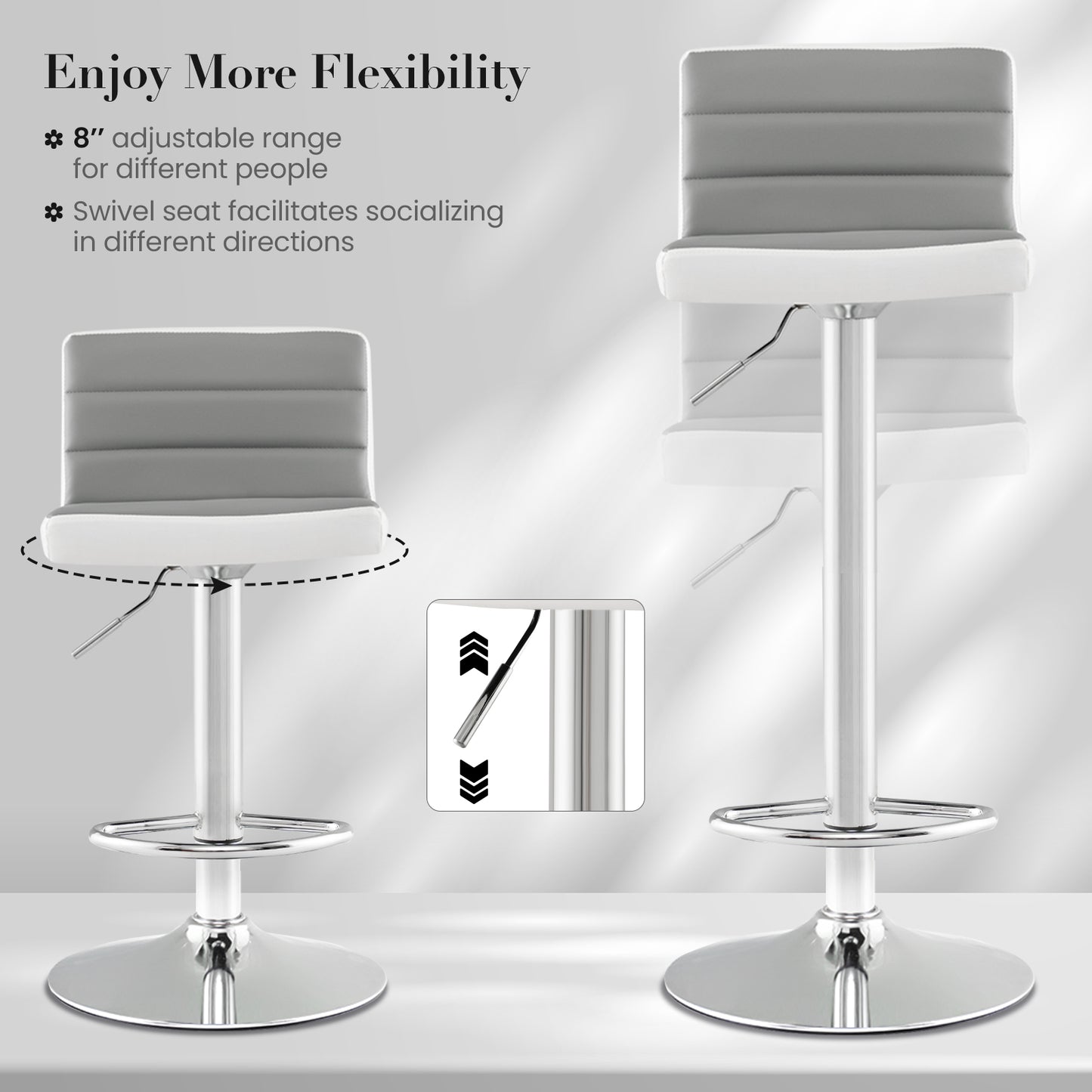Set of 2 Adjustable Bar Stools with PU Leather Upholstery, Swivel Seat, Padded Backrest and Metal Base