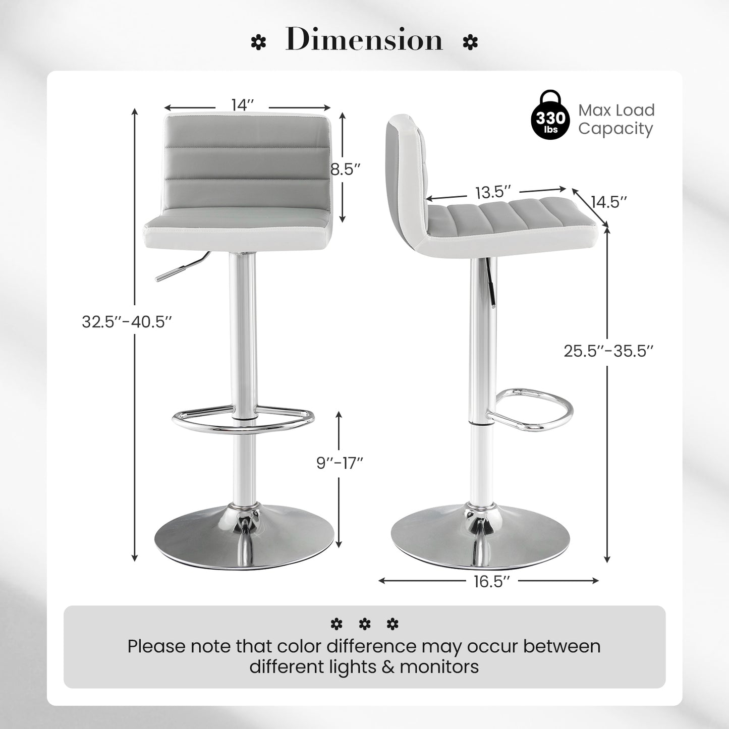 Set of 2 Adjustable Bar Stools with PU Leather Upholstery, Swivel Seat, Padded Backrest and Metal Base