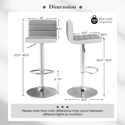 Set of 2 Adjustable Bar Stools with PU Leather Upholstery, Swivel Seat, Padded Backrest and Metal Base