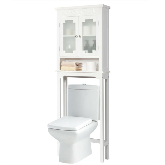 3 Tier Bathroom Space Saver Toilet Rack with Adjustable Shelf and Carved Top Design