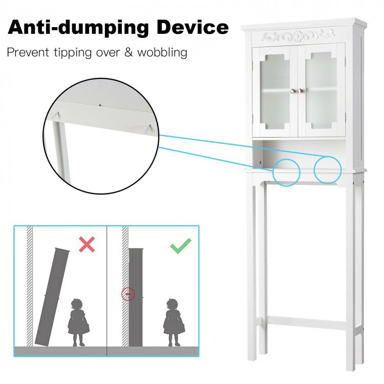 3 Tier Bathroom Space Saver Toilet Rack with Adjustable Shelf and Carved Top Design