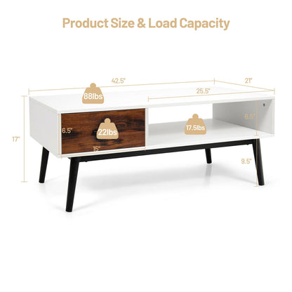 Rustic Wood Coffee Table with Storage Drawer and Open Display Shelf