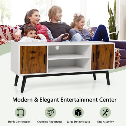 Retro-Inspired Wood TV Console with Dual Cabinets and Open Shelving for 55 Inch Screens
