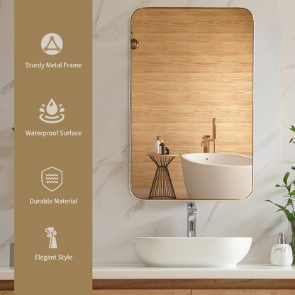 32" x 20" Wall-Mounted Rectangle Mirror with Metal Frame - Golden